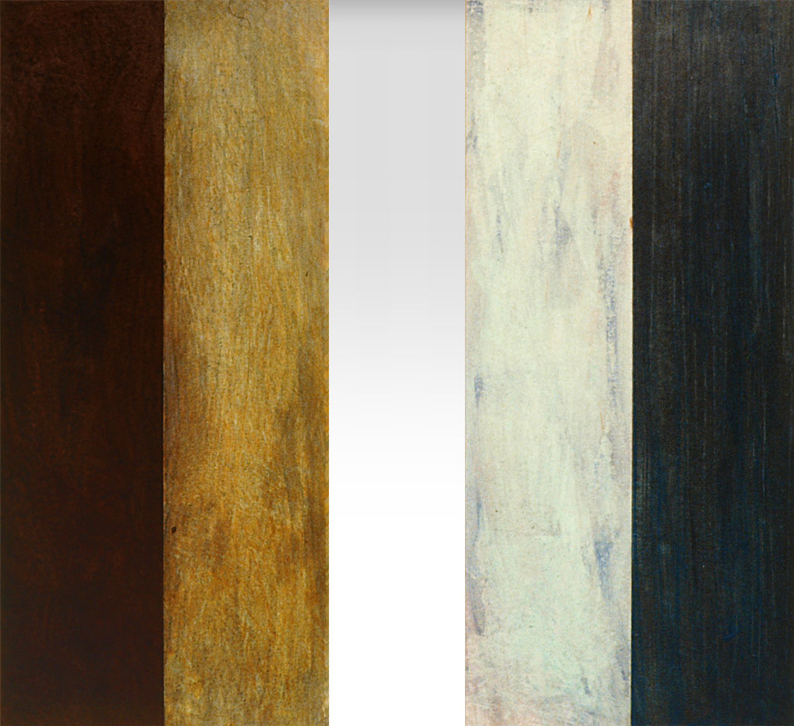 Ilppo Alho, 1986 — 2 maalausta — akryyliv�ri kartongille — � 70 x 30 (cm)